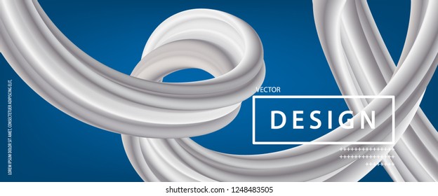 3D abstract flow fluid shapes. Liquid wave trendy modern style . White wavy on blue color art background. Curve concept banner vector graphic.	
