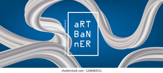 3D abstract flow fluid shapes. Liquid wave trendy modern style . White wavy on blue color art background. Curve concept banner vector graphic.	