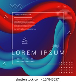 3d abstract flow fluid shapes. Liquid wave trendy modern style . Blue and red vibrant color background. Curve concept vector graphic.	