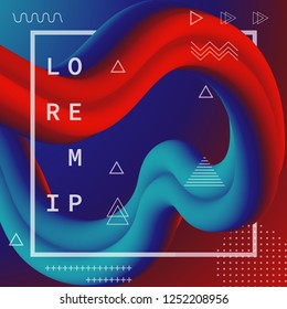 3d abstract flow fluid shapes. Liquid wave trendy modern style . Blue and red vibrant color background. Curve concept vector graphic.	