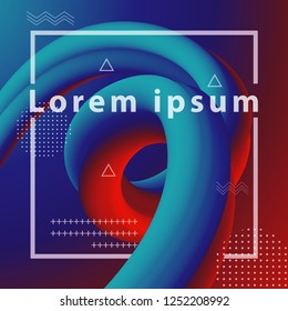 3d abstract flow fluid shapes. Liquid wave trendy modern style . Blue and red vibrant color background. Curve concept vector graphic.	
