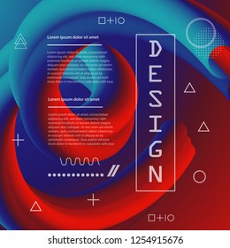 3d abstract flow fluid shapes. Liquid wave trendy modern style . Blue and red vibrant color background. Curve concept vector graphic.	