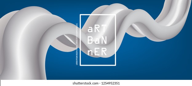 3D abstract flow fluid shapes. Liquid wave trendy modern style . White wavy on blue color art background. Curve concept banner vector graphic.	