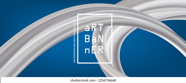 3D abstract flow fluid shapes. Liquid wave trendy modern style . White wavy on blue color art background. Curve concept banner vector graphic.