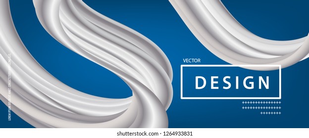 3D abstract flow fluid shapes. Liquid wave trendy modern style . White wavy on blue color art background. Curve concept banner vector graphic.	