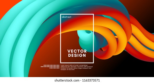 3d Abstract Flow Poster. Wave Liquid Shapes. Vector Illustration Eps10. Modern Colorful Background. Trendy Abstract Fluid Design for Music Poster, Brochure, Layout. 3d Abstract Wave Cover with Motion.