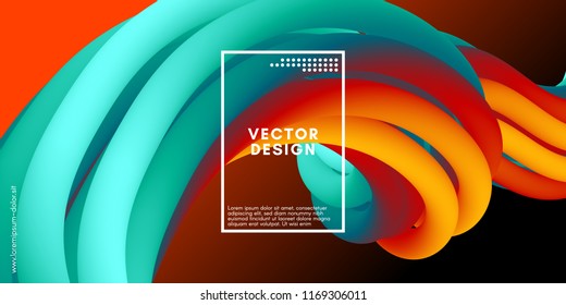 3d Abstract Flow Poster. Wave Liquid Shapes. Vector Illustration Eps10. Modern Colorful Background. Trendy Abstract Fluid Design for Music Poster, Brochure, Layout. 3d Abstract Wave Cover with Motion.