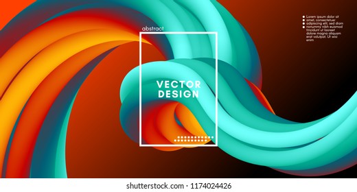 3d Abstract Flow Poster. Wave Liquid Shapes. Vector Illustration Eps10. Modern Colorful Background. Trendy Abstract Fluid Design for Music Poster, Brochure, Layout. 3d Abstract Wave Cover with Motion.