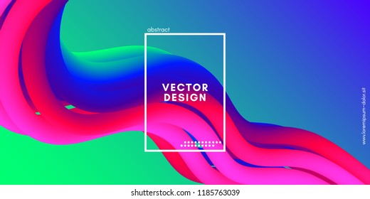 3d Abstract Flow Poster. Wave Liquid Shapes. Vector Illustration Eps10. Modern Neon Background. Trendy Abstract Fluid Design for Music Poster, Brochure, Layout. 3d Abstract Wave Cover with Motion.