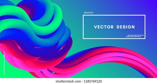 3d Abstract Flow Poster. Wave Liquid Shapes. Vector Illustration Eps10. Modern Neon Background. Trendy Abstract Fluid Design for Music Poster, Brochure, Layout. 3d Abstract Wave Cover with Motion.