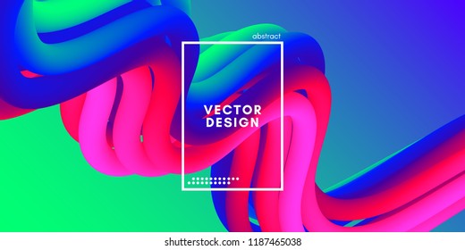 3d Abstract Flow Poster. Wave Liquid Shapes. Vector Illustration Eps10. Modern Neon Background. Trendy Abstract Fluid Design for Music Poster, Brochure, Layout. 3d Abstract Wave Cover with Motion.