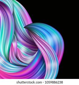 3d abstract fluid design. Colorful modern background with twisted brush stroke, smear waves, paint splash curl, splatter. 