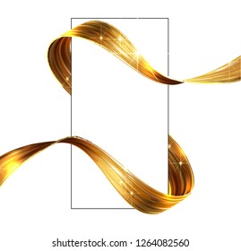 3d abstract fluid design. Colorful modern background with twisted brush stroke, smear waves, paint splash curl, splatter gold color, modern design