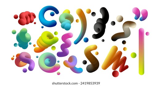 3d abstract fluid shape colorful twisted clipart vector set. 