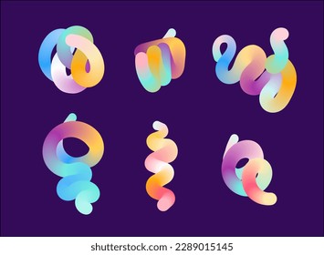 3d abstract fluid shapes, colorful twisted clipart vector set