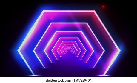 3D Abstract Fluorescent Tunnel Or Neon Teleport. EPS10 Vector