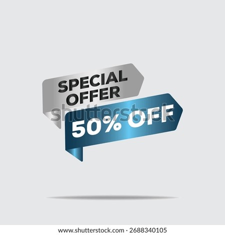 3D abstract geometric banner, special offer 50% off, minimalist modern design, photorealistic, futuristic composition