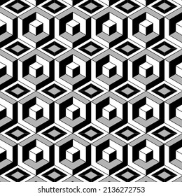 3D Abstract geometric cubes black and white hipster fashion pillow hexagon pattern , Abstract geometric white background with hexagons. 3D illustration, 3D visualization. The graphic design element 