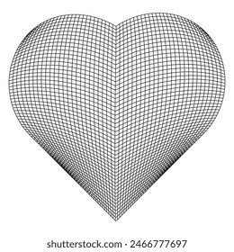 3D Abstract Geometric Heart design. 3D Wireframe Shape isolated transparent background. Brutalism vector for Velentine's Day card design, t-shirt print. Editable stroke.