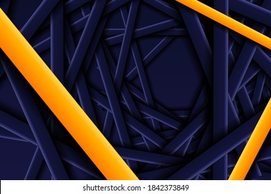 3d línea geométrica abstracta, fondo con línea dorada y azul, efecto. Perfecto para banner, web, cabecera, portada, cartel, folleto. Líneas amarillas sobre fondo azul oscuro. Ilustración del vector