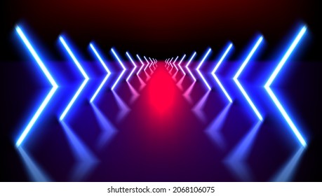 3D Abstract Geometric Neon Glowing Tubes Pointing Forward Direction. EPS10 Vector