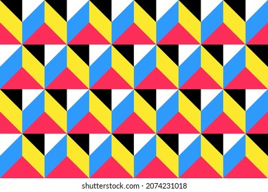 3D Abstract geometric seamless pattern. Composition made with geometrical shapes in Bauhaus style, pyramid illusion pattern. Delicate design for poster, print, banner. Vector illustration EPS 10.  