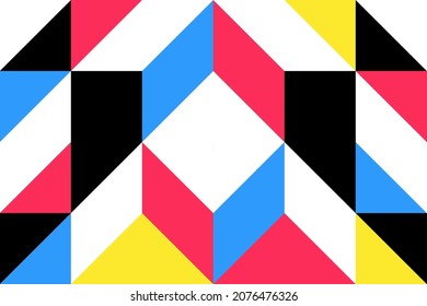 3D Resumen del patrón geométrico sin soldadura. Composición colorida hecha con formas geométricas al estilo Bauhaus. Delicado diseño para afiches, impresiones, banner, textiles, tela. Ilustración del vector EPS 10.