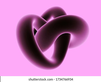 3D abstract geometric shape isolated on pink background. Futuristic x-ray decoration element. Symbol of infinity and endlessness. Vector illustration of gordian knot.