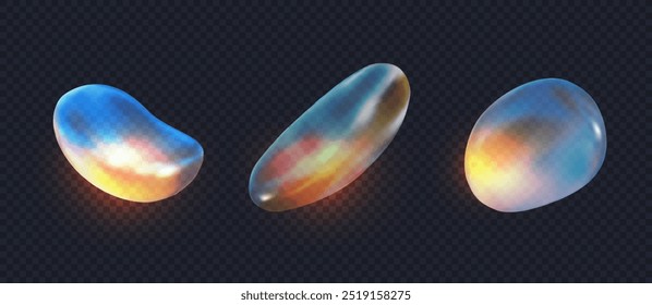 3D abstract glass liquid form. Render of transparent liquid object. 3d vector illustration