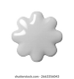3D abstract glossy flower shape in halftone style. Vector black and white isolated design element with smooth rounded petals and dotted texture. Modern pop-art look.