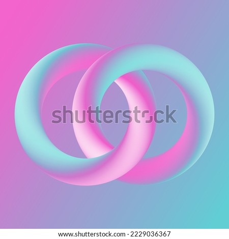 3d abstract gradient background. Two rings.  Blue and pink circles. Banner, poster. Vector illustration.	