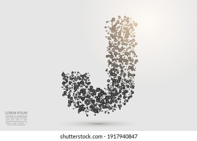 3D Letras grises abstractas sobre un fondo blanco. Consiste en triángulos, líneas, círculos, hilos, puntos y conexiones. Ilustración vectorial eps 10. 