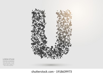 3D Letras grises abstractas sobre un fondo blanco. Consiste en triángulos, líneas, círculos, hilos, puntos y conexiones. Ilustración vectorial eps 10. 