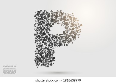 3D Abstract gray letters on a white background. Consist of triangles, lines, circles, threads, points and connections. Vector illustration eps 10. 