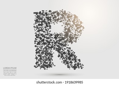 3D Abstract gray letters on a white background. Consist of triangles, lines, circles, threads, points and connections. Vector illustration eps 10. 