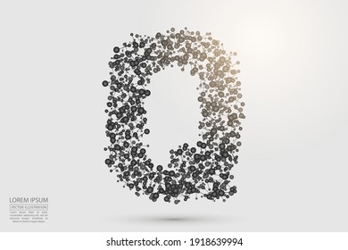 3D Letras grises abstractas sobre un fondo blanco. Consiste en triángulos, líneas, círculos, hilos, puntos y conexiones. Ilustración vectorial eps 10. 