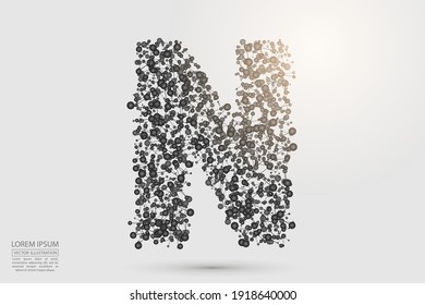 3D Abstract gray letters on a white background. Consist of triangles, lines, circles, threads, points and connections. Vector illustration eps 10. 