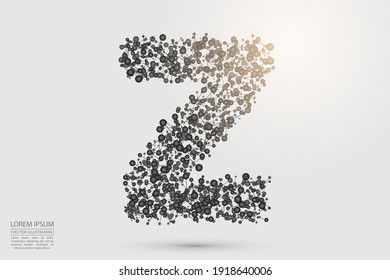 3D Letras grises abstractas sobre un fondo blanco. Consiste en triángulos, líneas, círculos, hilos, puntos y conexiones. Ilustración vectorial eps 10. 