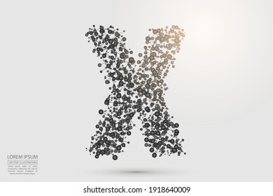 3D Abstract gray letters on a white background. Consist of triangles, lines, circles, threads, points and connections. Vector illustration eps 10. 