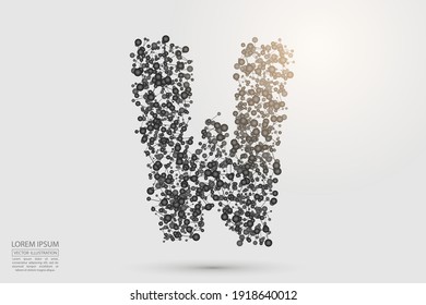 3D Letras grises abstractas sobre un fondo blanco. Consiste en triángulos, líneas, círculos, hilos, puntos y conexiones. Ilustración vectorial eps 10. 