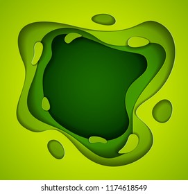 3D abstract green background with paper cut shapes. Vector illustration in paper cut style. layout for business card, presentations, flyers or posters. 