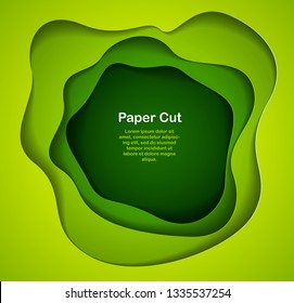 3D abstract green background with paper cut shapes. Vector illustration in paper cut style. layout for business card, presentations, flyers or posters. 