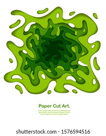 3D abstract green background with paper cut shapes. Vector illustration in paper cut style. layout for business card, presentations, flyers or posters. 