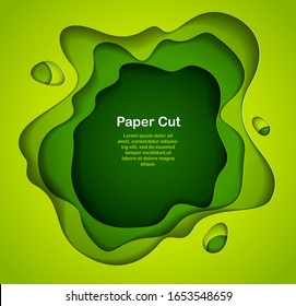Fondo verde abstracto 3D con formas de corte de papel. Ilustración vectorial en estilo de corte de papel. diseño para tarjetas de visita, presentaciones, volantes o carteles. 