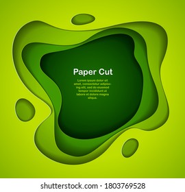 3D abstract green background with paper cut shapes. Vector illustration in paper cut style. layout for business card, presentations, flyers or posters. 