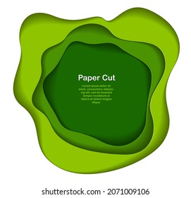 3D abstract green background with paper cut shapes. Vector illustration in paper cut style. layout for business card, presentations, flyers or posters. 
