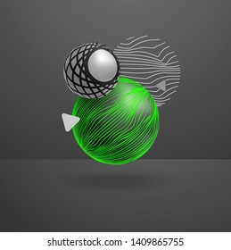 3D Abstract green neon sphere in studio room, background, cover, layout, wallpaper art illustration