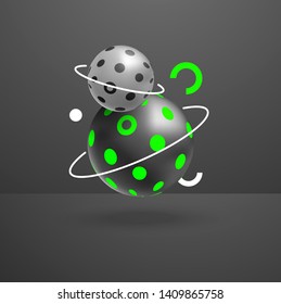 3D Abstract green neon sphere in studio room, background, cover, layout, wallpaper art illustration