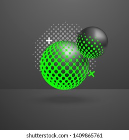 3D Abstract green neon sphere in studio room, background, cover, layout, wallpaper art illustration