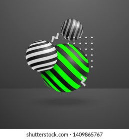 3D Abstract green neon sphere in studio room, background, cover, layout, wallpaper art illustration